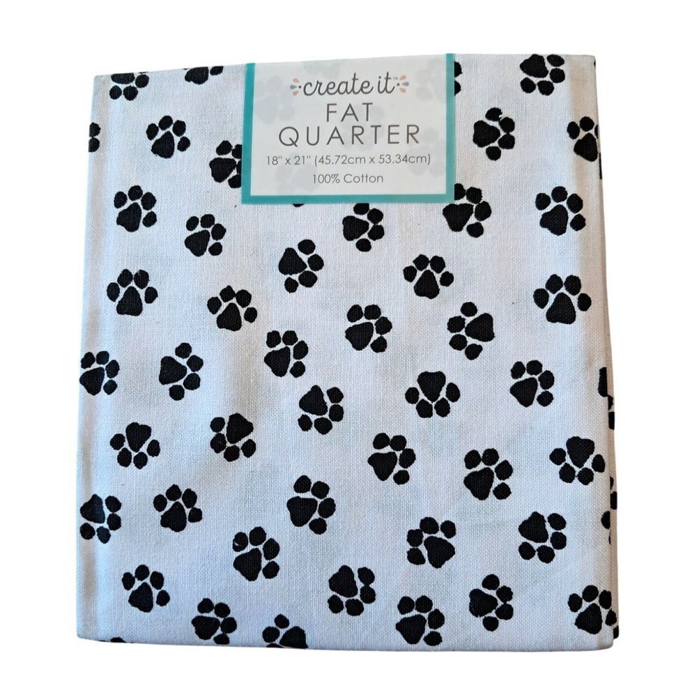 Create It Fat Quarter 100% Cotton Fabric With Black Paw Prints 18" X 21" Lot of